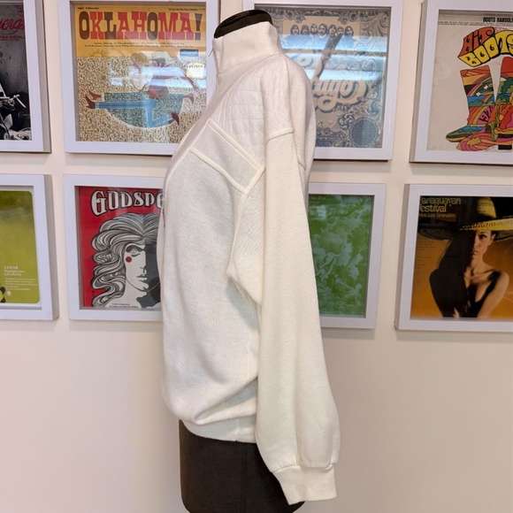Vintage 90s Cream Embroidered Quarter-Zip Fleece Sweatshirt - Picture 4 of 8